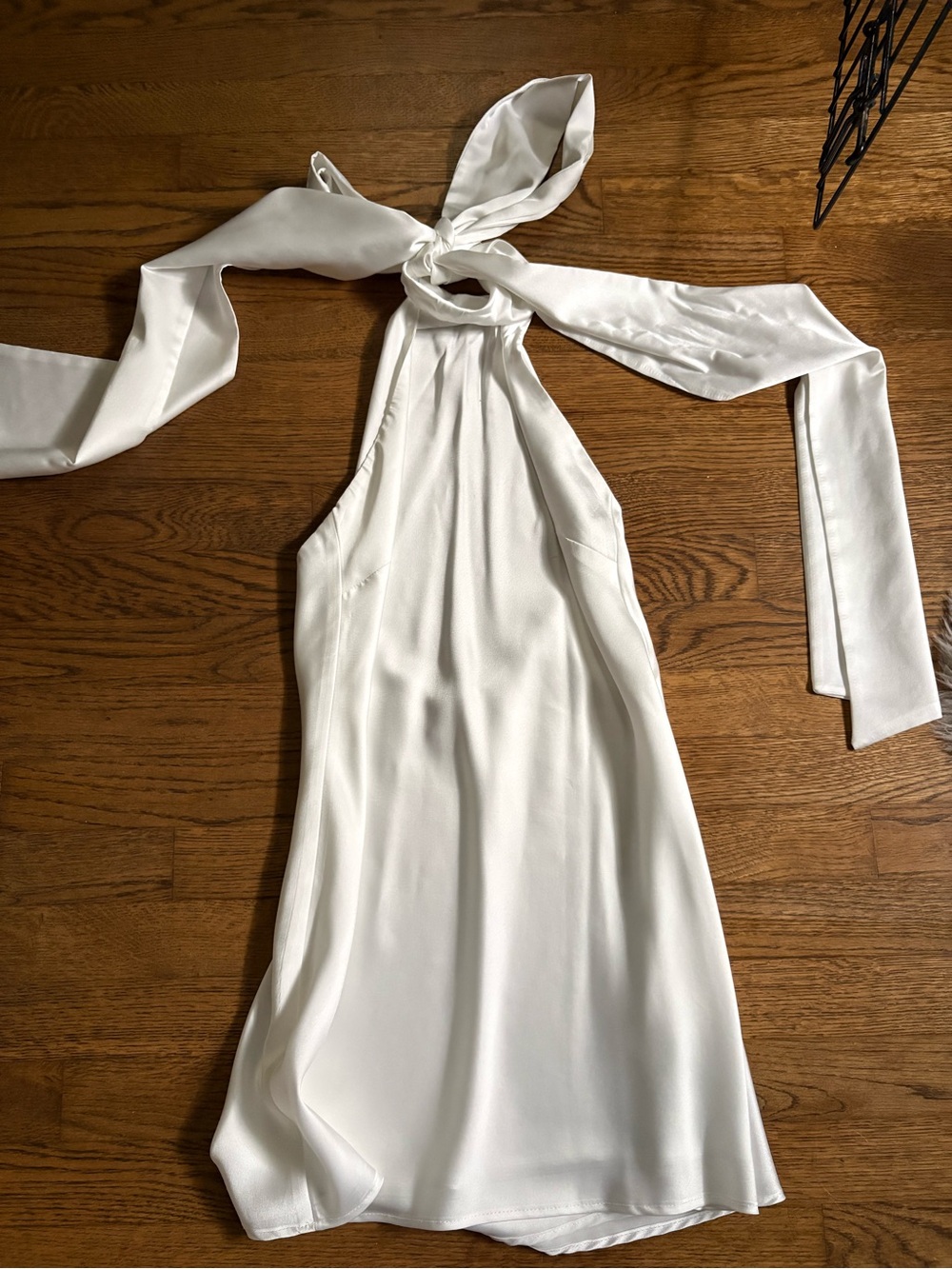 Show Me Your MuMu White One-Shoulder Tie Halter Dress.